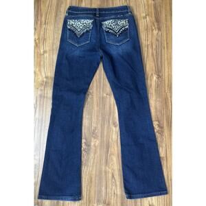 Miss Me Jeans Womens 28x29 Blue Boot Cut Stretch Embellished Flap Pocket